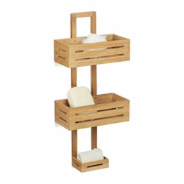 Relaxdays Duschregal Bambus H x B x T: 65 x 28 x 15,5 cm Duschablage aus Holz als Hängeregal Dusche mit 3 Ablagen Duschkorb als Badregal zum Hängen und rostfreier Badschrank sowie Badablage, natur -