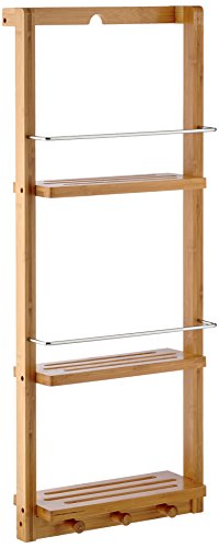 Relaxdays Duschregal mit 3 Ablagen H x B x T: ca. 70 x 28,5 x 10 cm Regal zum Einhängen mit 3 Haken für Handtücher oder Lappen als praktisches Hängeregal für Küche und Bad Duschablage aus Holz, natur -
