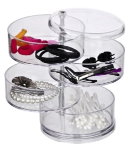 WENKO 20990100 Kosmetik Organzier Tower Transparent - mit 4 drehbaren Fächern, Kunststoff - Acryl, 11.5 x 17.5 x 11.5 cm, Transparent -