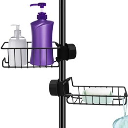 2 Stück Duschablage für Duschstange Edelstahl, Schwarz Duschablage ohne Bohren für 18-27mm Stange, Rostfrei Duschkorb Badezimmer Duschregal, Shampoo Halterung für Dusche, Schwammhalter & Seifenhalter - 1