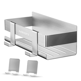 AHUIFT Duschablage ohne Bohren, Duschregal Duschkorb Duschablage selbstklebend Badregal Rostfrei Edelstahl SUS 304 Badezimmer Regal mit superfest Klebeband 4 Haken - 1