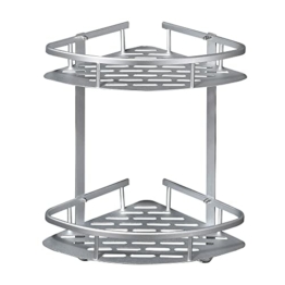 ASHORT Duschablage ohne bohren, Duschablage ecke Aluminium Anti-Rost, Duschregal mit 2 Haken, Duschablage Ecke Silber, Shampoo Duschregal ohne bohren(2 Stöckiges) - 1
