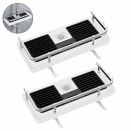 DUFU Duschregal-Caddy für Duschstange, ohne Bohren, Badezimmerregal, Aufbewahrungsregal, Dusch-Organizer mit Schnalle und Duschkopfhaken für 22 mm-25 mm Duschstange – 2 Stück - 1