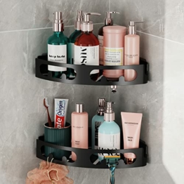 Duschablage Ecke ohne Bohren, iSPECLE Duschregal Selbstklebend Eckregal Dreieck Duschkörb, Badezimmer Dusche Regal Organizer für Bad Küche Toilette, 2 Stück, Schwarz - 1