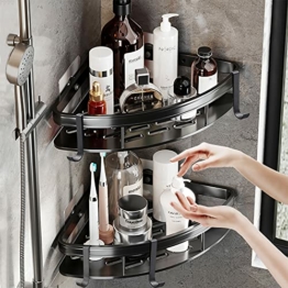 Duschablage Ohne Bohren Ecke Teleskop Duschregal Ohne Bohren Schwarz, Aluminium Badezimmer Regal, Wasserdicht Duschkorb zum Hängen, Duschablagen Shower Shelf Eckregal für Bad Küche Toilette (2 Stück) - 1