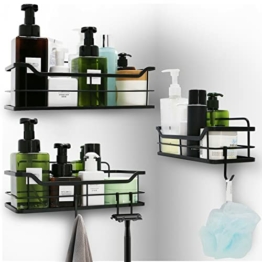 Duschablage ohne Bohren mit 4 Haken,3er Set Duschkorb,Duschregal Schwarz,Shampoo Halterung,Duschregal für das Badezimmer & Küche - 1
