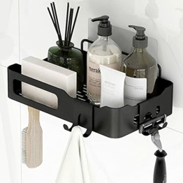Duschablage ohne Bohren,Duschregal Schwarz mit 3 Haken Edelstahl,Badezimmer organizer für Küche, Schlafzimmer, Badezimmer - 1