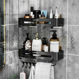 ESKEVE Duschablage Ohne Bohren 2 Stück Duschkorb, Badezimmer Regal Selbstklebend oder Stanzen,Duschregal Schwarz mit 5 Klebeflächen und 8 Haken,Shampoo Halterung für Dusche - 1