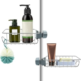 JatilEr 2 Stück Seifenhalter Dusche ohne Bohren, Duschregal Edelstahl Duschgelhalter Duschablage für Duschstange, Seifenschale Duschstangen Ablage Duschkörbe Shower Organizer für 18-27mm Stange - 1
