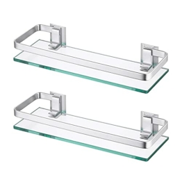 KES Duschablage Glas Duschregal Glasregal 8mm Ablage Bad Glasablage für Badezimmer Wandregal Badregal Halterung Wandmontage 2 Stück Aluminium Silber, A4126A-P2 - 1