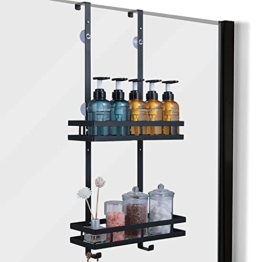KES Duschablage zum Hängen Hängeregal Bad Duschregal ohne Bohren Duschkorb Shampoo Halterung für Dusche Ablage Bad Aufbewahrung mit 2 Haken Saugnapf Badregal Metall Schwarz Matt, BSC218S35-BK - 1