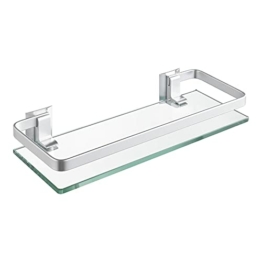 KES Duschregal Glas 8mm Hartglas Duschablage Ablage Dusche Glasablage für Badezimmer Wandregal Glasregal Badregal Wandmontage Aluminium Silber, A4126A - 1