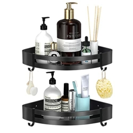Linkax Duschablage ohne Bohren, Duschregal zum Hängen, Badezimmer Regal, Duschkorb Bad Badezimmer Organizer für Duschstange Bad Küche Toilette, 2 Stück mit 4 Haken - 1