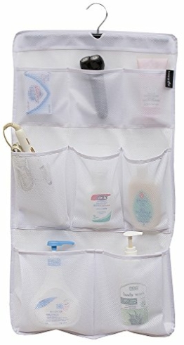 MISSLO Dusch-Organizer mit 8 Taschen, Netzstoff, zum Aufhängen, mit drehbarem Aufhänger, schnell trocknend, Badezimmer-Aufbewahrung (weiß) - 1