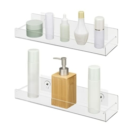 Navaris 2x Acryl Duschablage ohne Bohren - Bad Duschregal Wand Regal 2er Set - Badezimmer Ablage für Dusche Aufbewahrung - Halterung transparent - 1