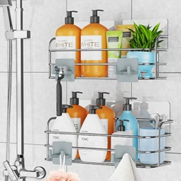 Orimade Duschablage ohne Bohren mit Haken- Selbstklebende duschregal ohne Bohren - Duschablage für Shampoo, Duschgel, Lotionen - duschkorb ohne bohren - Rostfreier Edelstahl Silber - 2er-Pack - 1