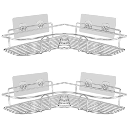 PNNP Duschablage Ohne Bohren 2 STK, Duschregal Eckregal Badregal Metall Rostfrei, Badezimmer Regal, Duschkorb Selbstklebend für Bdaccessoires Aufbewahrung, Küche Wohnzimmer Wand Deko, Silber - 1