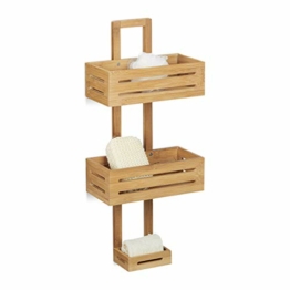 Relaxdays Duschregal Bambus H x B x T: 65 x 28 x 15,5 cm Duschablage aus Holz als Hängeregal Dusche mit 3 Ablagen Duschkorb als Badregal zum Hängen und rostfreier Badschrank sowie Badablage, natur - 1