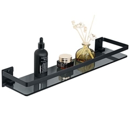 SAYAYO Duschablage Ohne Bohren, Duschregal Schwarz Edelstahl Glasregal Badezimmer Regal Shower Shelf Shampoo Halterung für Bad und Küche 500mm x 125mm x 60mm, EGDL1001-50-B - 1