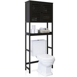 SMIBUY Bad Lagerung Regal mit Schrank, Bambus über die Toilette Veranstalter Rack, freistehende Toilette Platzsparer mit 3-Tier verstellbare Regale (schwarz) - 1