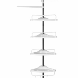 SONGMICS Duschregal höhenverstellbar, Eckregal fürs Badezimmer, Badregal, 95-300 cm, Boden bis Decke, Edelstahl, 4 Ablagen, 3 Haken, 1 Handtuchhalter, weiß-silbern BCB02SW - 1