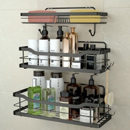 stusgo Duschablage ohne Bohren, 3 Stück Duschkorb, Schwarz Rostfrei Selbstklebend Duschregal Badregal Edelstahl mit 4 Haken für Dusche, Badezimmer, Küche, Schlafzimmer - 1