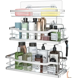 stusgo Duschkorb ohne Bohren, Duschkörbe Selbstklebend, Dusch Organizer mit 4 Haken, Rostfrei Shampoo Halterung für Badezimmer, SUS304 Edelstahl Shower Caddy, 3 Stück - 1