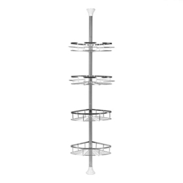 THINFAR Duschregal, Badregal mit 4 Tabletts, Duschecke, kein Bohren notwendig, Teleskop Duschregal Edelstahl rostfrei höhenverstellbar 110-280 cm (4 Stufen) - 1