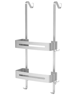 TZAMLI Duschablage ohne Bohren, Duschregal zum Hängen der Duschwand Badregal Badezimmer Regal Duschkorb mit Handtuchhalter und Saugnapf (Silber, 2 Ebenen) - 1