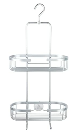 WENKO Badregal 2 Etagen Gomo, Duschregal zum Hängen, Dusch-Caddy mit viel Stauraum für Shampoo, Duschgel, aus rostfreiem Aluminium mit edler, mattierter Oberfläche, beweglicher Haken, 29 x 63 x 13 cm - 1