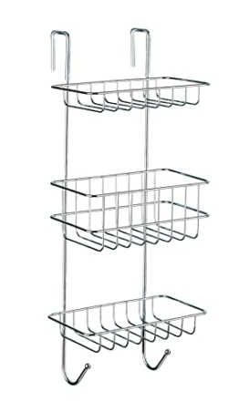 WENKO Duschregal Revigo, Badezimmerregal zum Einhängen an die Duschkabine mit drei viereckigen Ablagen in offenem Drahtkorb-Design, befestigen ohne Bohren, aus Stahl, 22,5 x 57 x 18,5 cm, Chrom - 1