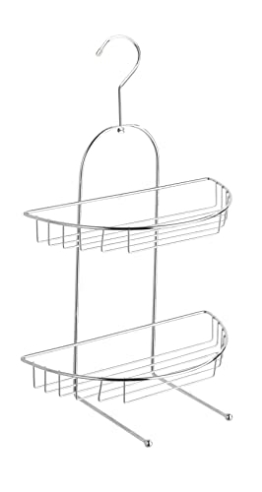 WENKO Exklusiv Duschcaddy Kuopio mit 2 Körben - halbrundes Duschregal, 2 Ablagen, 2 Haken, Stahl, 28 x 46 x 15 cm, Chrom - 1