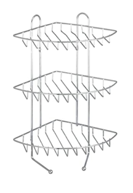 WENKO Exklusiv Eckregal mit 3 Etagen - 3 Ablagen, 2 Haken, Stahl, 26 x 44 x 30 cm, Chrom - 1